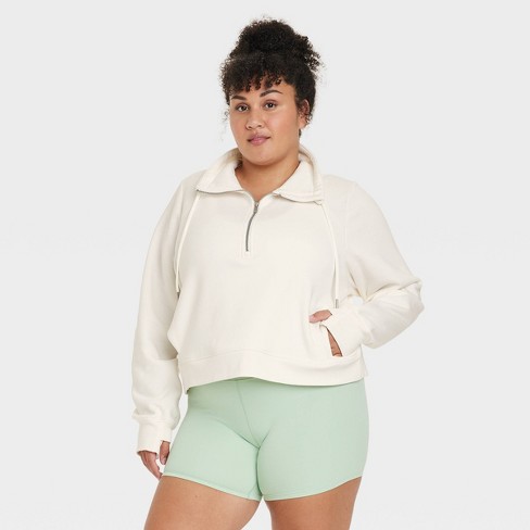 Women's Half Zip Fleece Pull Over - All in Motion™ Cream 2X