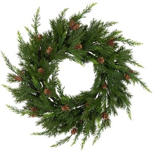 Northlight Real Touch™️ Cypress and Pinecone Artificial Christmas Wreath  - 24" - Unlit - 1 of 4