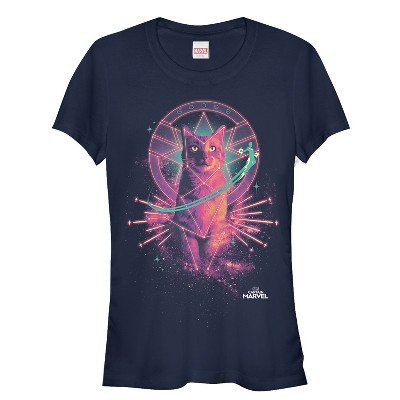 Juniors Womens Marvel Captain Marvel Galactic Goose Cat T-Shirt