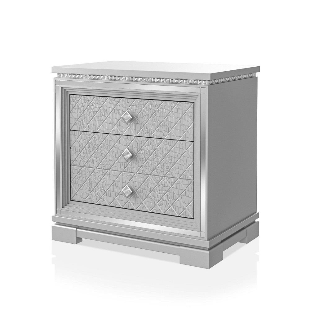 Photos - Storage Сabinet Tenaya 2 Drawer Nightstand with Hidden Drawer and USB Ports Silver - HOMES