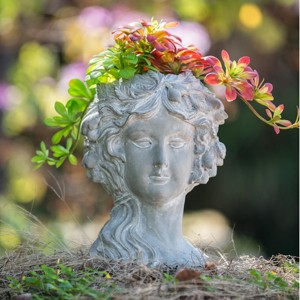 Antique Lady Head Planters Pot Cement Gray Face Planter Statue Planter For Home Décor,Garden Statue-The Pop Home - 1 of 4