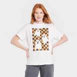Women's Halloween Ghost Checker Short Sleeve Graphic T-Shirt - White