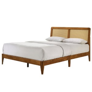 Omax Decor,Liam Wooden Queen size Platform Bed with Rattan Headboard - 1 of 4