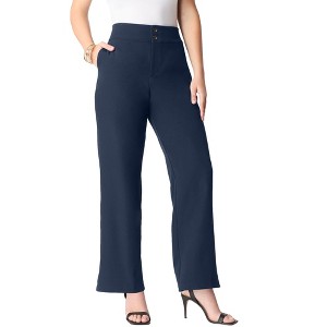 Roaman's Plus Size Bi-Stretch Wide Leg Pant - 1 of 3
