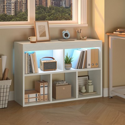 Pinmoco 5-Cube Kid's Bookshelf LED Toy Storage Organizer, Light Gray