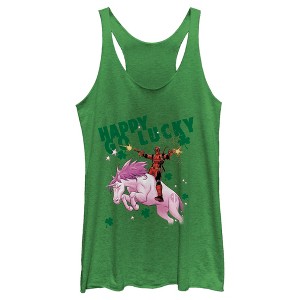 Women's Marvel St. Patrick's Day Happy Go Lucky Deadpool Racerback Tank Top - 1 of 4