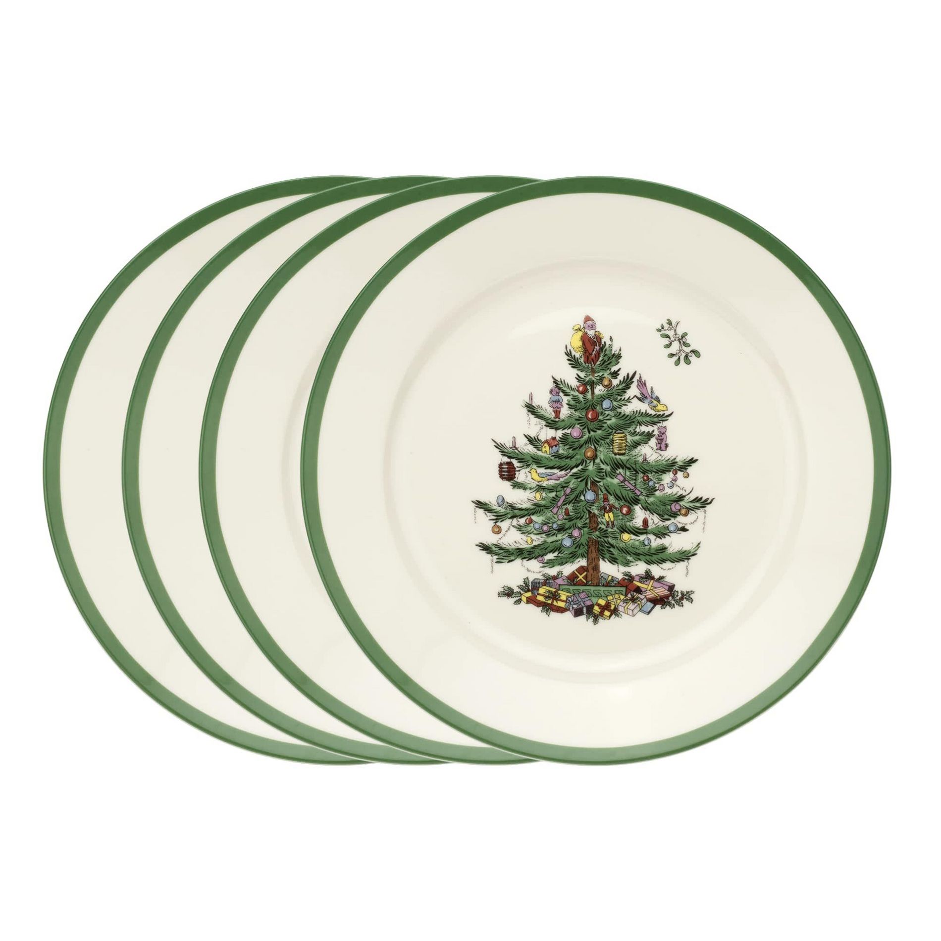 Spode Christmas Tree Luncheon Plate, Set of 4, Festive Holiday Dinnerware, Ideal for Sandwiches, Sides & Desserts, 9-Inch Porcelain Plates