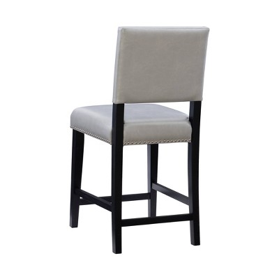 Dove Gray Faux Leather 24" Contemporary Counter Stool with Nailhead Trim