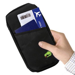 iMountek Travel Passport Wallet: 12-cell organizer for tickets, IDs, and cards. Water-repellent case for travel & daily use. Black - 1 of 4