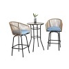 3 Piece Outdoor Patio Bistro Bar Set,Patio Round Bar Table and 2 Swivel Bar Stool Set with Cushion,Bar Height Metal Garden Dining Set-Coolbibila - 2 of 4