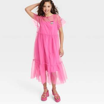 Pride Adult Short Sleeve Tulle A-Line Dress - Pink XXL