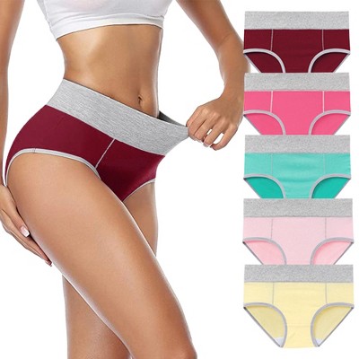 Agnes Orinda Women's Plus Size 5 Packs Mid-High Waist Solid Stretchy Comfortable Briefs
