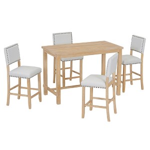 VYNXARIA 5-Piece Counter Height Dining Set, Classic Elegant Table and 4 Chairs in Espresso and Beige - 1 of 4
