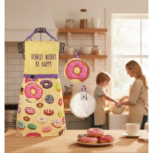 Apron with Hand Towel Donut Worry Be Happy – 100% Cotton by Manual Woodworkers and Weavers - 1 of 3