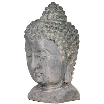 Gray Faux Stone Meditating Buddha Head Statue Sculpture 18 1/2" Tall