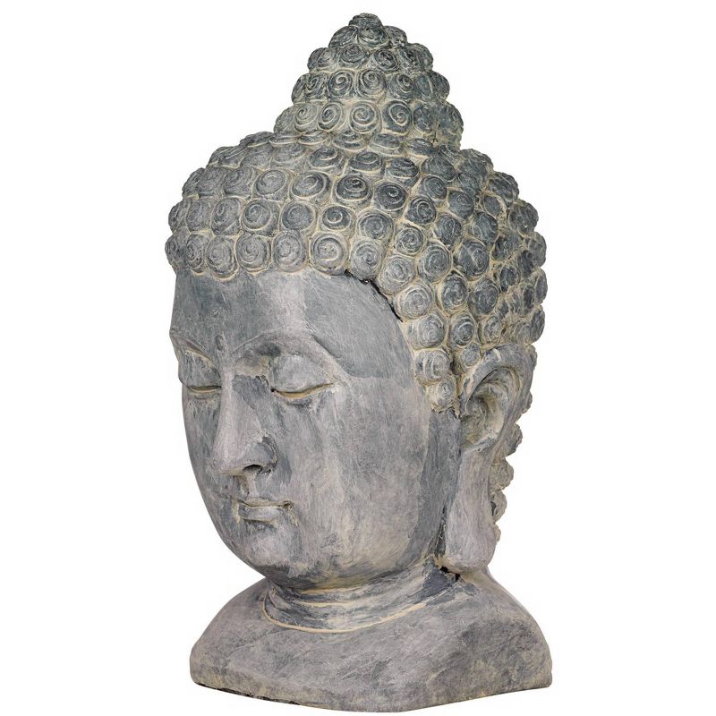 John Timberland Meditating Buddha Head Statue Sculpture Garden Decor Outdoor Front Porch Patio Yard Outside Home Gray Faux Stone 18 1/2" Tall, 4 of 9