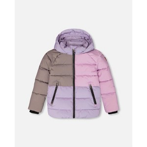 Deux par Deux Girl Colorblocked Puffy Winter Coat Purple Gray - 1 of 4