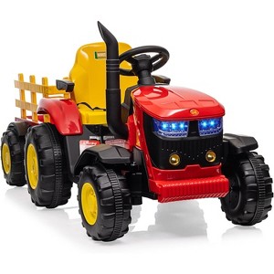 12V Kids Electric Tractor with Remote, Dual 35W Motors, 3-Speed, Detachable Trailer, Bluetooth/USB, LED Lights, for Ages 3+, Green - 1 of 4