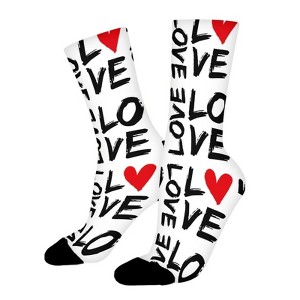 Black Red & White Love Women Printed Crew Socks Funny Funky Socks Soft Polyester Novelty Gifts for Artists Men - 1 of 1