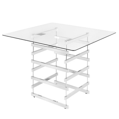 Acme Furniture Counter Height Table Clear Chrome : 36" High, Square Glass Top, Metal Pedestal Base, Seats 4