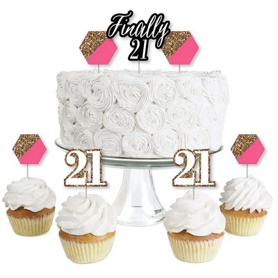 Big Dot of Happiness Finally 21 Girl - 21st Birthday - Dessert Cupcake Toppers - 21st Birthday Party Clear Treat Picks - Set of 24