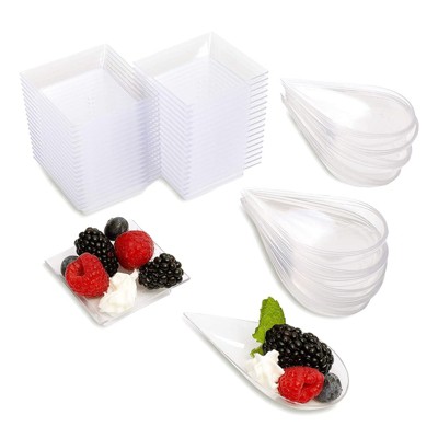 Juvale 72-Piece Clear Plastic Disposable Tear Drop Appetizer Plates & Spoons Server Set