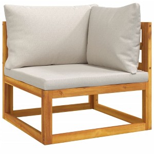 vidaXL Corner Sectional Sofa with Light Gray Cushions – Solid Acacia Wood, Modular Design, Easy Assembly - 1 of 4