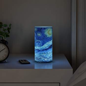 Hastings Home LED Starry Night Candle with Realistic Flameless Light, Remote Control Timer, and Vanilla Scent - Blue and White