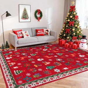 GustoWave Christmas Boho Xmas Washable Decorative Area Rug for Bedroom Living Room - 1 of 4