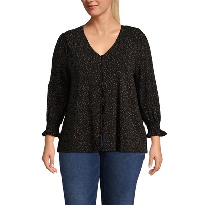 Lands' End Women's 3/4 Sleeve Lightweight Jersey Button Front Top