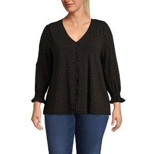 Lands' End Women's 3/4 Sleeve Lightweight Jersey Button Front Top - 1 of 3