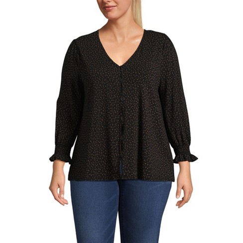 Lands' End Women's 3/4 Sleeve Lightweight Jersey Button Front Top - image 1 of 3