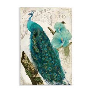 Stupell Industries Vintage Parisian Peacock Patterned Bird Blue Hibiscus Flower Wall Plaque Art - 1 of 4