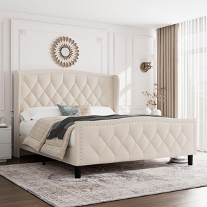 COZONY Full/Queen Bed Frame with 4 Drawers, Wingback Headboard, No Box Spring - 1 of 4