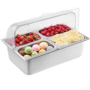 Countertop Food Serving Display Container, 4-Pan Stainless Steel Buffet Tray with Clear Lid & Freezer Boxes for Restaurants, Hotels & Parties - 1 of 4