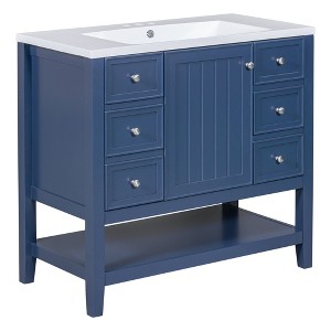 Vynxaria 36" Bathroom Vanities Blue Vanity Chest with Triple Drawer Cabinet & Shelf 33.6"H - 1 of 4