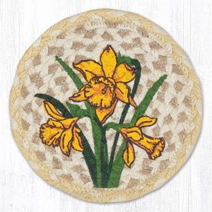 Earth Rugs Rustic Daffodil Round Coaster – 7" Braided Jute Table Mat - 1 of 3