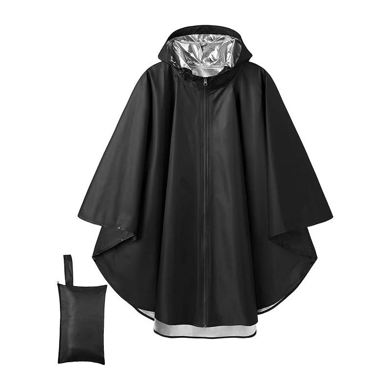 COOFANDY Rain Ponchos for Adults Full Zip Lightweight Rain Jackets Waterproof Packable Raincoats with Hood Hiking Camping Black M