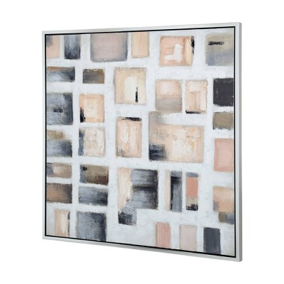40" Peach, Gray, Silver Abstract Canvas Print with Plastic Frame