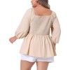 Agnes Orinda Women's Plus Size Sweetheart Neck Drawstring Ruched 3/4 Sleeve Casual Peplum Shirts - image 4 of 4