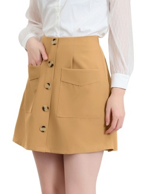 Allegra K Women's Buttons Front A-line Short Cargo Casual Skirt