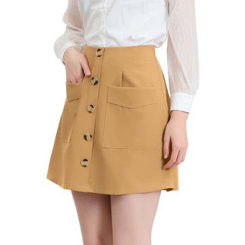 Allegra K Women's Buttons Front A-line Short Cargo Casual Skirt Khaki S