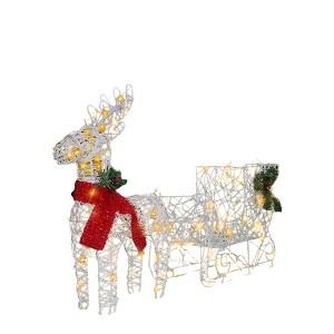 White Lighted Reindeer & Sleigh Outdoor Christmas Yard Decoration - 1 of 4