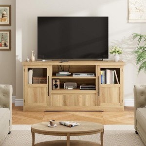 72'' TV Stand, Farmhouse Entertainment Center with Wave Pattern, 2 Glass Door Cabinets & Open Storage, Media Console for Living Room - 1 of 4