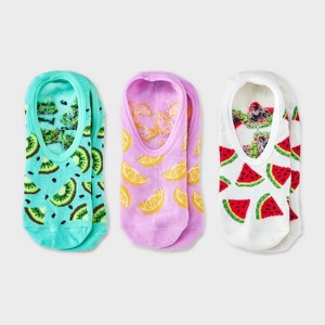 Women's Fruits 3pk Liner Socks - Pink/Ivory/Aqua 4-10: Midweight Knit, Hidden Gel Heel Grip - 1 of 3