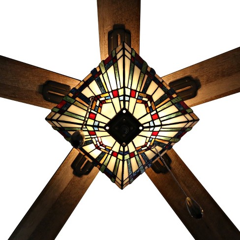 Satin Nickel Mission Stained Glass Ceiling Fan with Light Details about   Wright 52 in 
