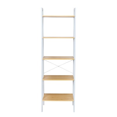 Adjustable White Wood and Metal A-Frame Ladder Shelf