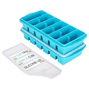 Aoibox 1/2 Cup Silicone Freezer Tray With Lid - 2-Pack For Meal Prep & Freezing Sauces, Oven & Dishwasher Safe, Leak-Proof - 1 of 4