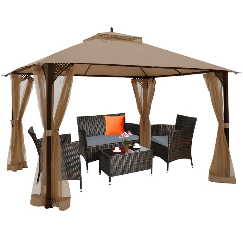 Tangkula 12' x 10' Octagonal Tent Outdoor Gazebo Canopy Shelter with Mosquito Netting, 3 of 6