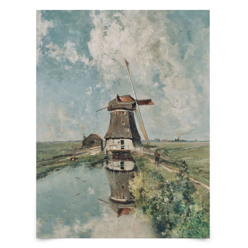 Americanflat 3 Piece Vintage Gallery Wall Art Set - Woman In A Storm, Windmill On The Water, Camouflaged Peacock by Maple + Oak, 5 of 6